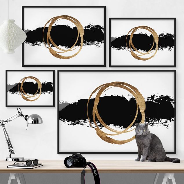 Bilder mit Rahmen Abstrakte Formen - Gold und Schwarz