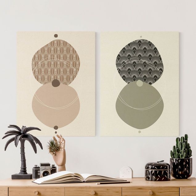 Leinwandbilder Wohnzimmer modern Abstrakte Formen - Kreise Beige & Grün