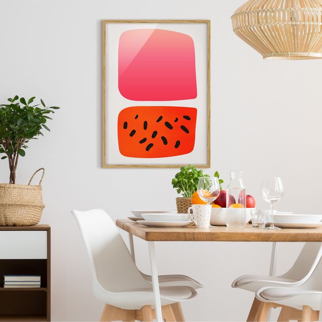 Gerahmte Kunstdrucke Abstrakte Formen - Melone und Rosa