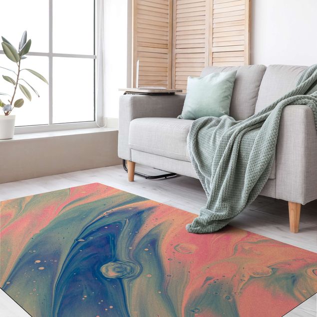 Teppich abstrakt Abstrakte Marmorierung Blaurosa