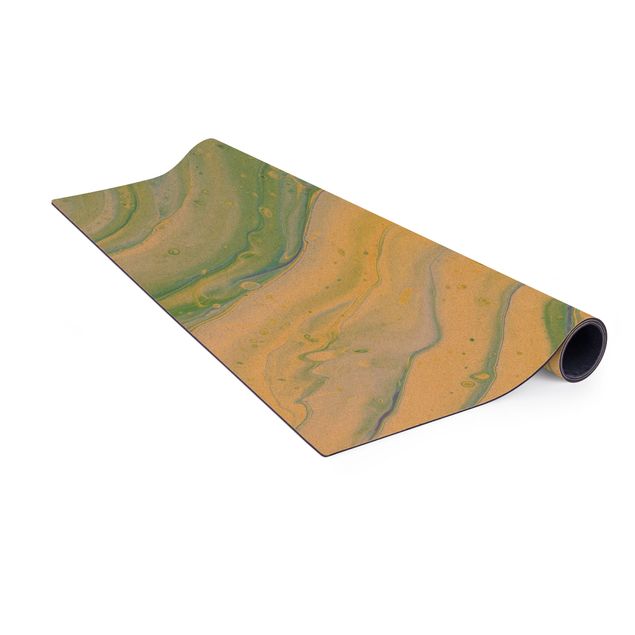 Teppich Marmoroptik Abstrakte Marmorierung Gelbgrün
