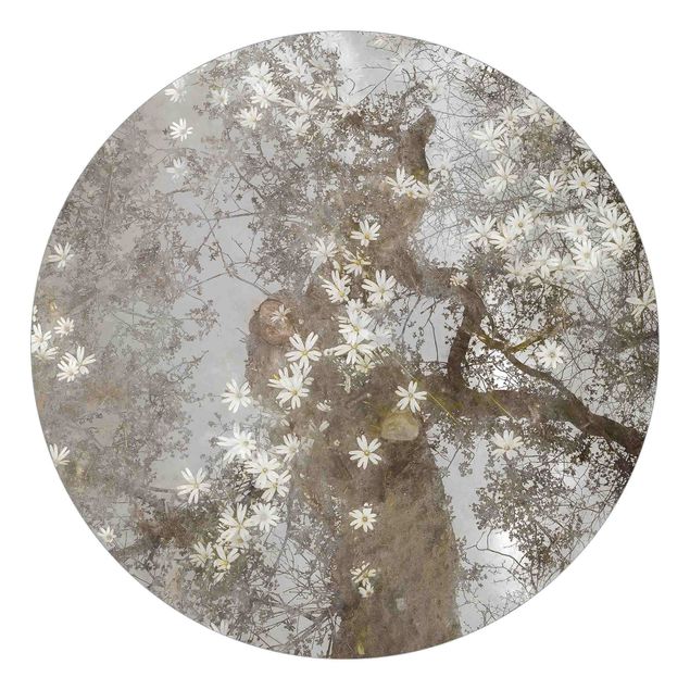 Fototapete Schlafzimmer Grau Abstrakter Baum mit Blüten