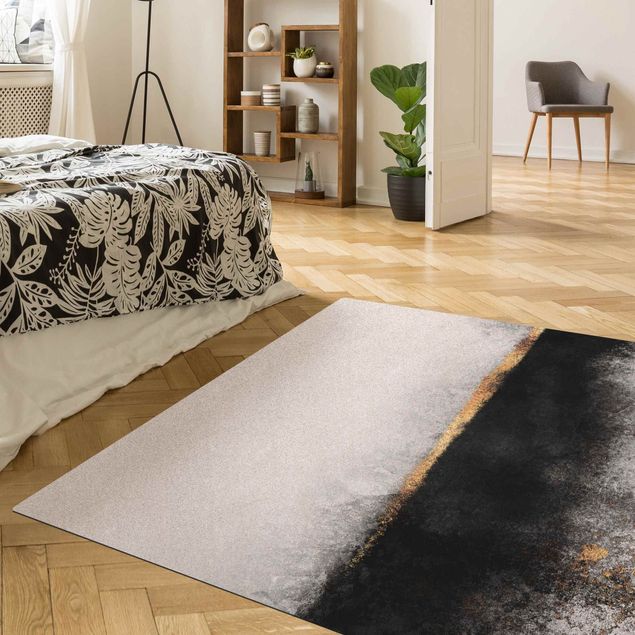 Moderner Teppich Abstrakter Goldener Horizont Schwarz Weiß