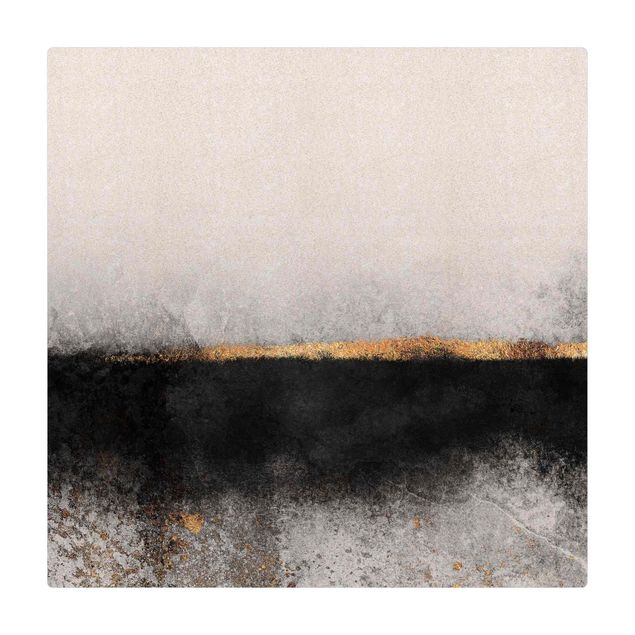Teppich Esszimmer Abstrakter Goldener Horizont Schwarz Weiß