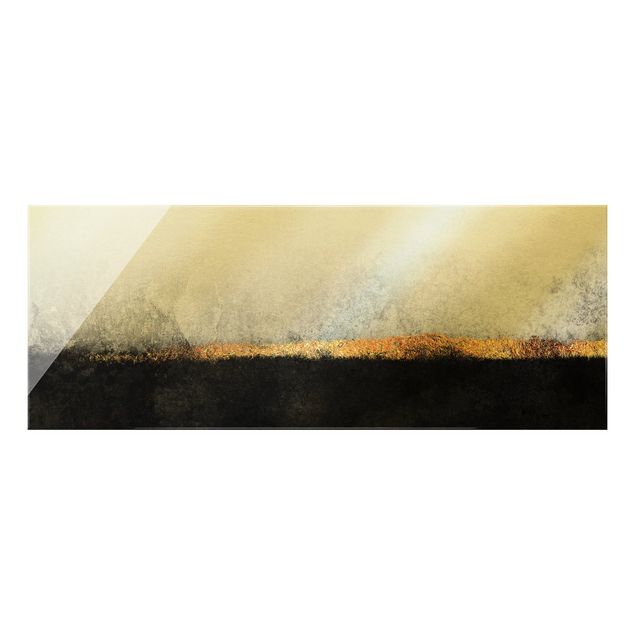 Glasbild Abstakt Abstrakter Goldener Horizont Schwarz Weiß