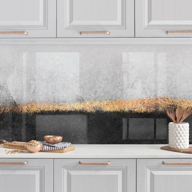 Küchenrückwände Platte Abstrakter Goldener Horizont Schwarz Weiß