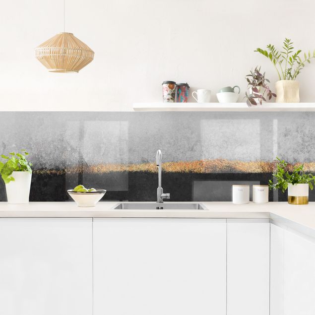 Küchenrückwand abstrakt Abstrakter Goldener Horizont Schwarz Weiß