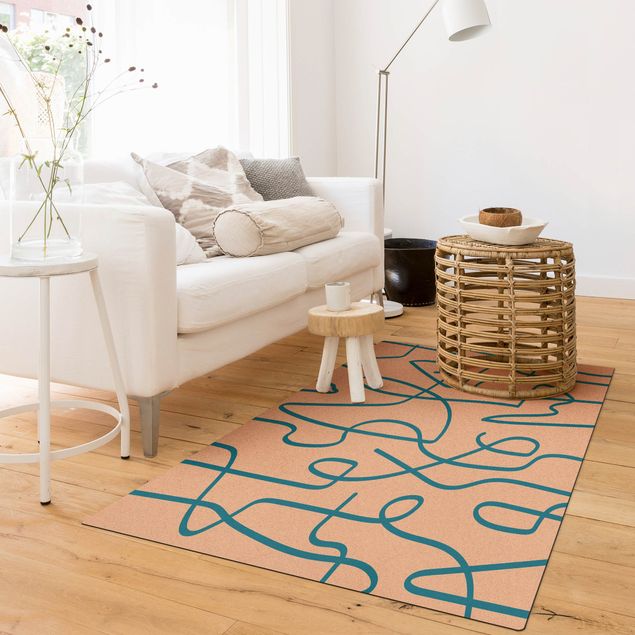 Moderner Teppich Abstrakter Linienfluss Blau