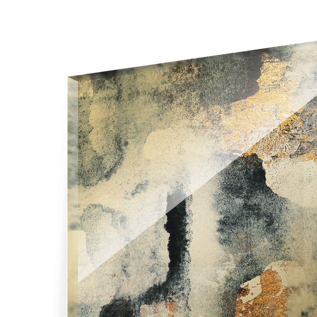 Glas Wandbilder Abstraktes Aquarell mit Gold