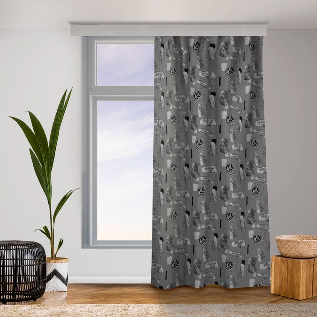 Vorhänge modern Abstraktes Muster mit Palmblätter - Grau