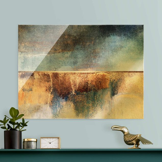 Wandbilder abstrakt Abstraktes Seeufer in Gold