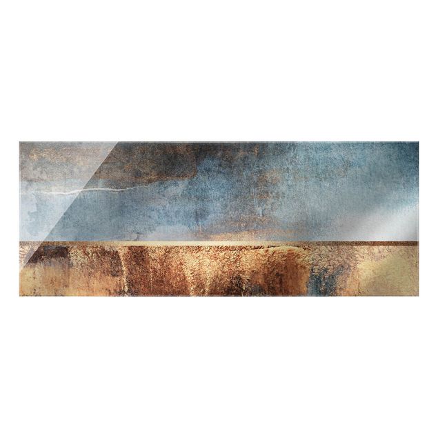 Glasbilder Abstrakt Abstraktes Seeufer in Gold