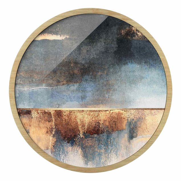 Bilder mit Rahmen abstrakt Abstraktes Seeufer in Gold