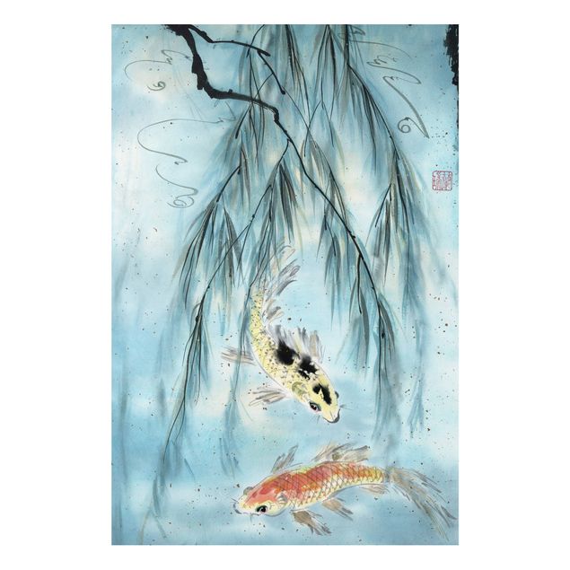 Bilder auf Hartschaumplatte Japanische Aquarell Zeichnung Goldfische II
