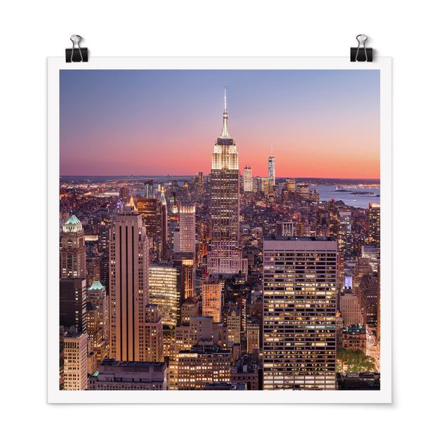 Poster - Sonnenuntergang Manhattan New York City - Quadrat 1:1
