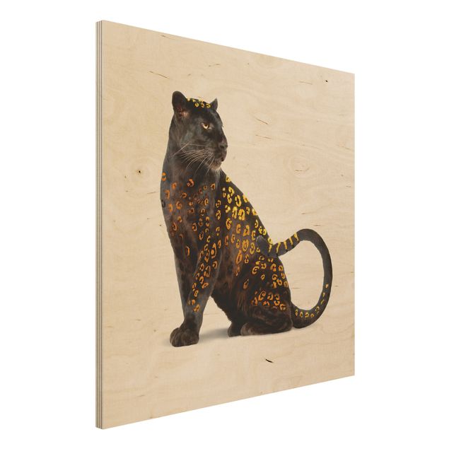 Moderne Holzbilder Goldener Panther
