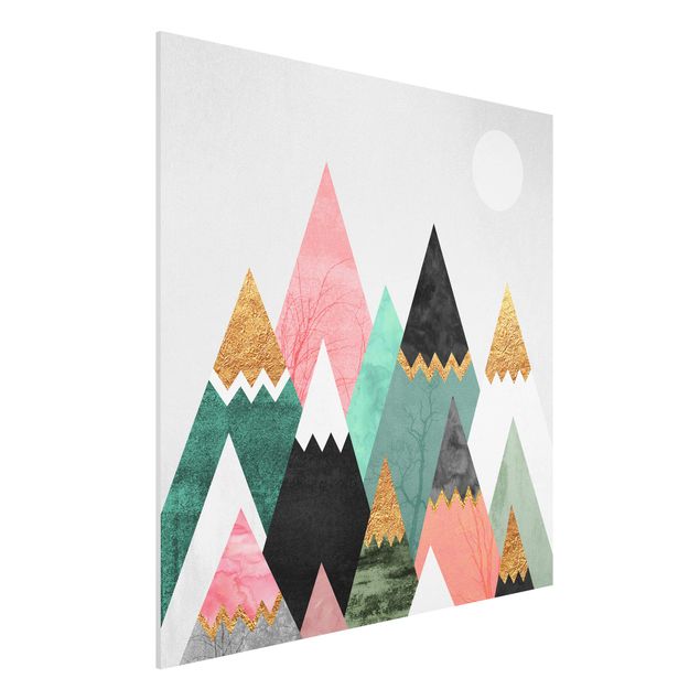 Forex Fine Art Print - Dreieckige Berge mit Goldspitzen - Quadrat 1:1