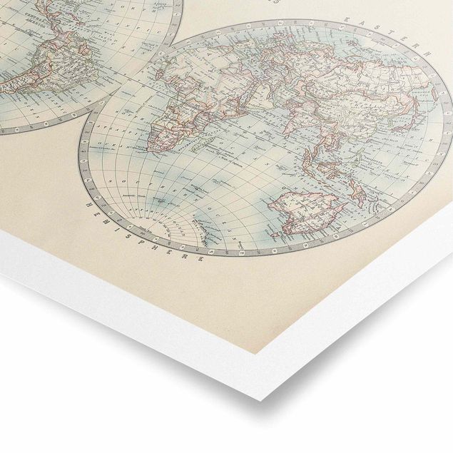 Poster Vintage Weltkarte Die zwei Hemispheren