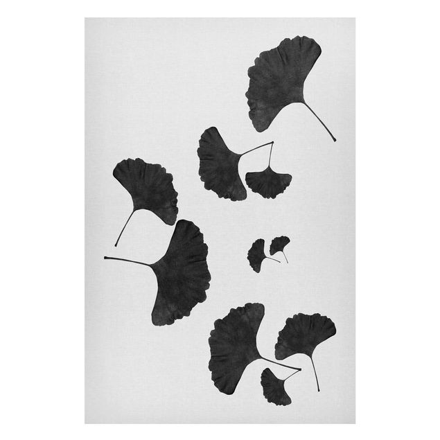 Magnettafel schwarz Ginkgo Komposition in Schwarz-Weiß