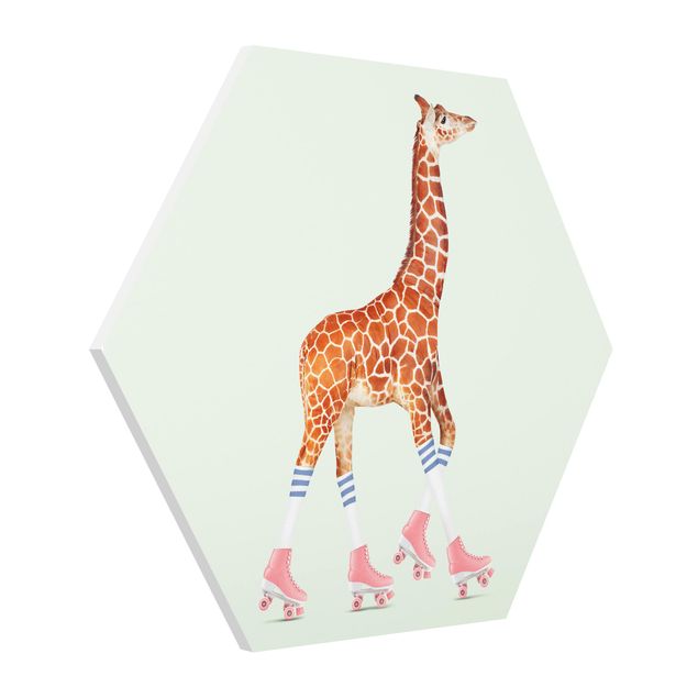 Hexagon Wandbilder Giraffe mit Rollschuhen