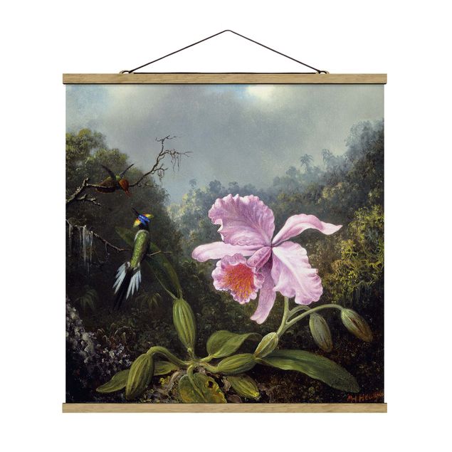 Stoffbilder zum Aufhängen Martin Johnson Heade - Stillleben mit Orchidee und zwei Kolibris