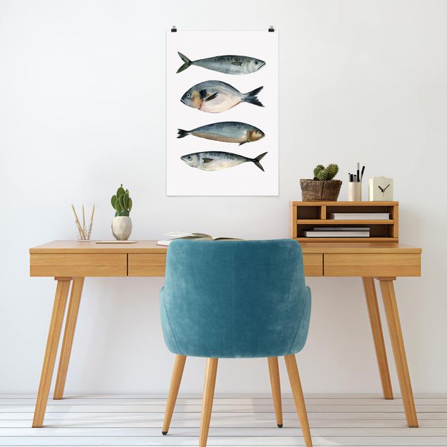 Kunstkopie Poster Vier Fische in Aquarell II
