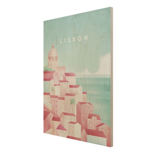 Holzbilder Landschaften Reiseposter - Lissabon
