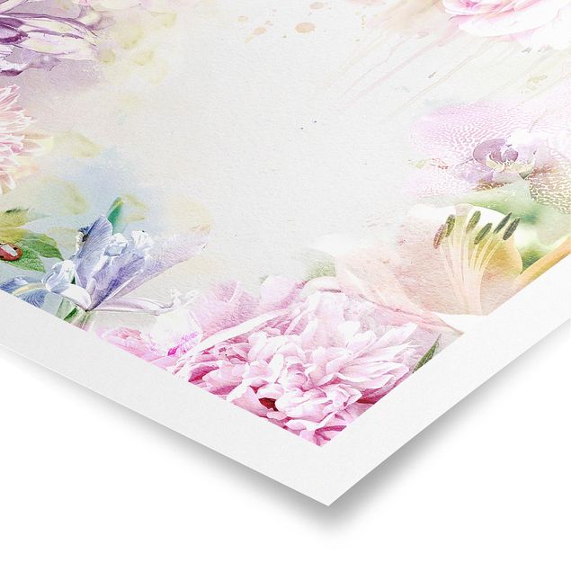 Poster - Aquarell Blütenmix Pastell - Quadrat 1:1