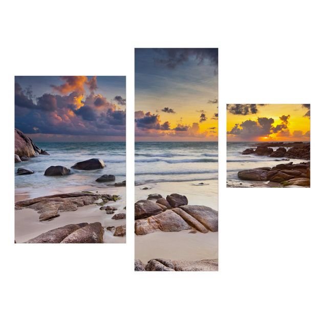 Leinwandbild 3-teilig - Strand Sonnenaufgang in Thailand - Collage 1