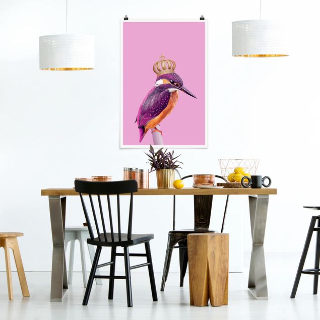 Poster Kunstdruck Rosa Eisvogel mit Krone