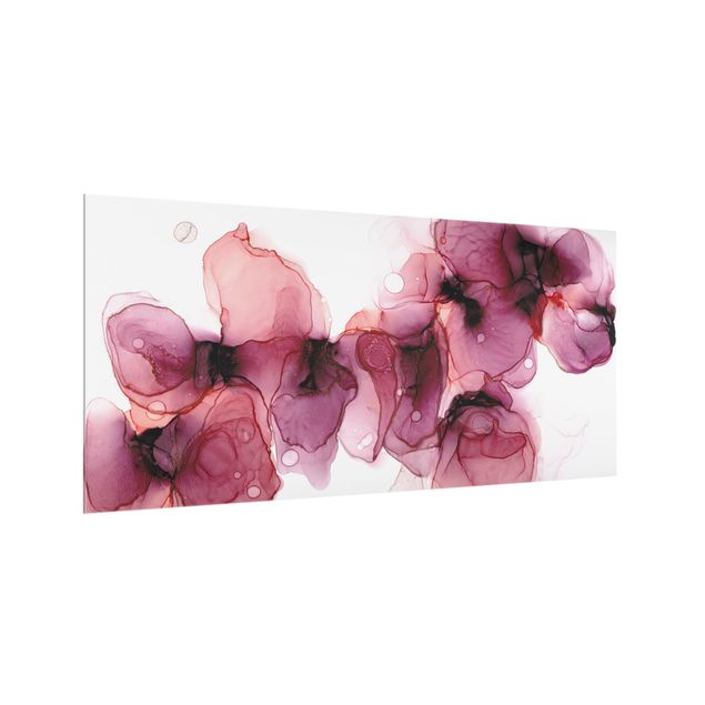 Spritzschutz Glas - Wilde Blüten in Violett und Gold - Querformat 2:1