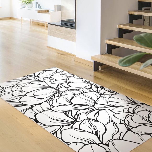 Teppiche Magnolien Blütenmeer Schwarz Weiß