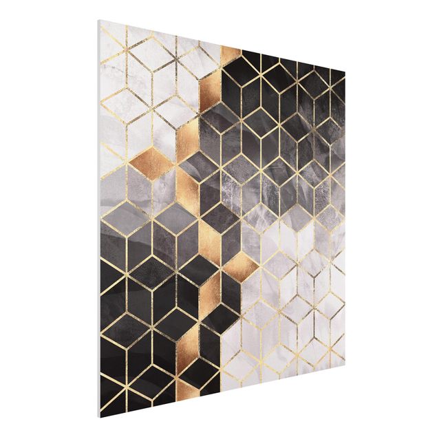 Forex Fine Art Print - Schwarz Weiß goldene Geometrie - Quadrat 1:1