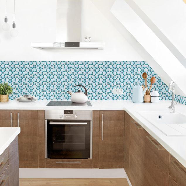 Küchenrückwand Muster Mosaikfliesen Türkis Blau