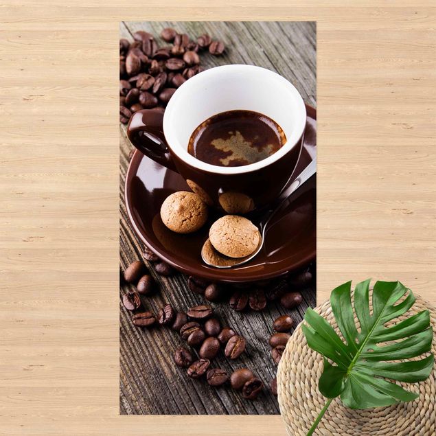 Aussen Teppich Kaffeetasse mit Kaffeebohnen