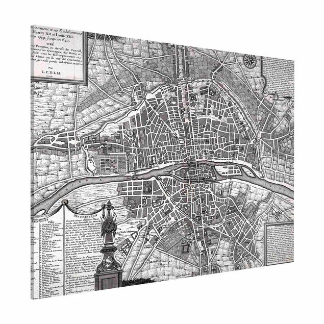 Magnettafel - Vintage Stadtplan Paris um 1600 - Querfromat 4:3
