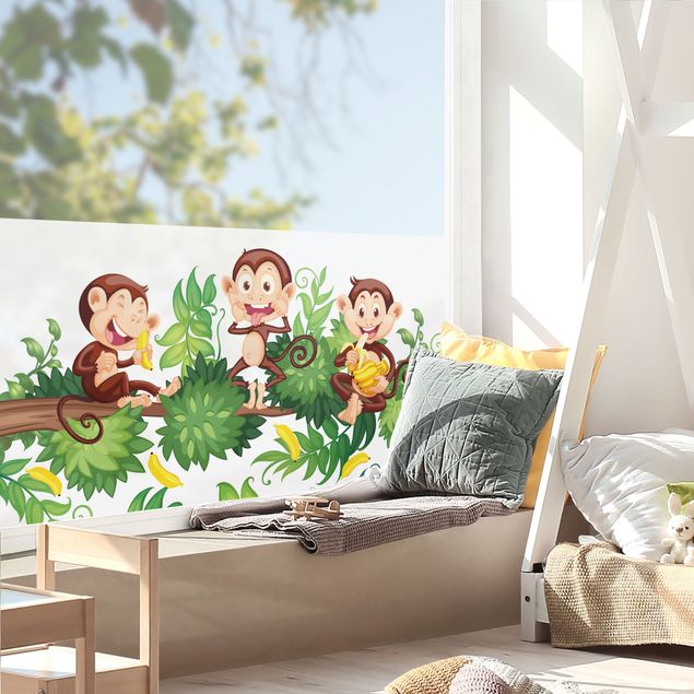 Fensterfolie Wohnzimmer Affenfamilie