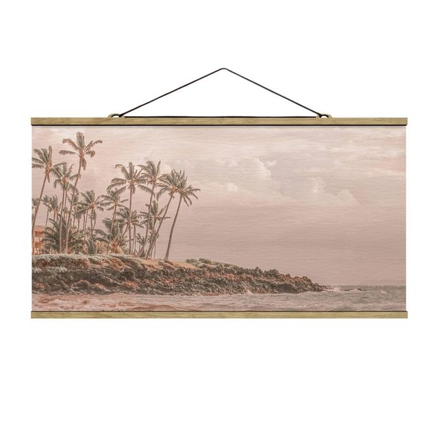 Stoffbild mit Posterleisten - Aloha Hawaii Strand - Querformat 2:1