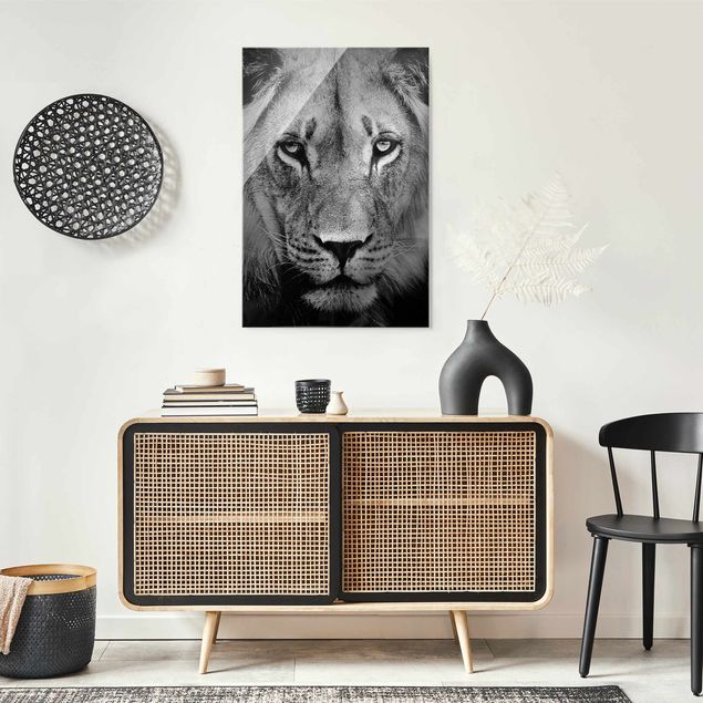 Schwarz-Weiß Glasbilder Alter Löwe
