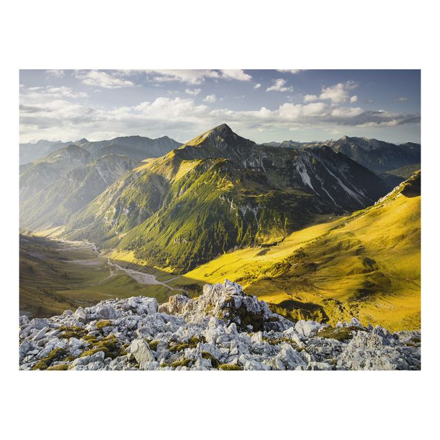 Alu Dibond Druck Berge und Tal der Lechtaler Alpen im Tirol