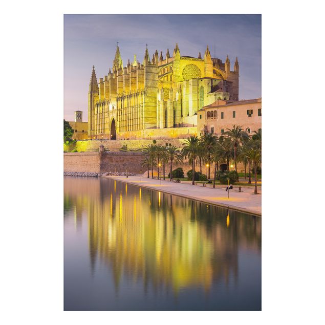 Alu Dibond Druck Catedral de Mallorca Wasserspiegelung