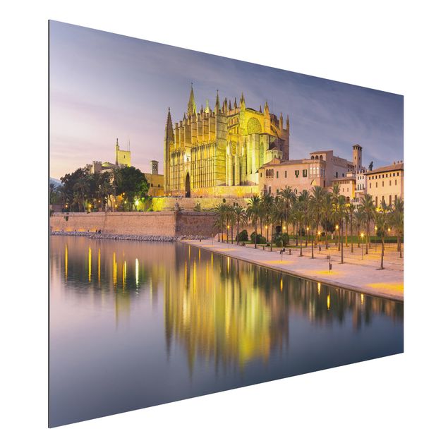 Schöne Wandbilder Catedral de Mallorca Wasserspiegelung
