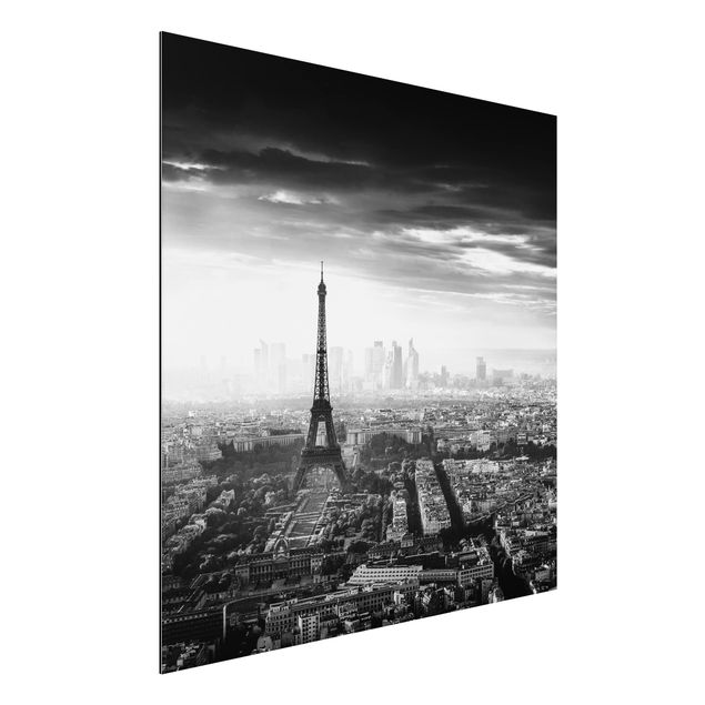 Foto auf Alu Dibond Der Eiffelturm von Oben Schwarz-weiß