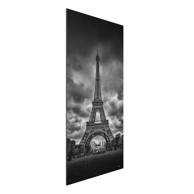Alu Dibond Bilder Eiffelturm vor Wolken schwarz-weiß