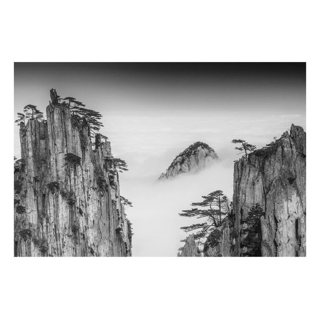 Bilder für die Wand Felsen im Nebel schwarz-weiß