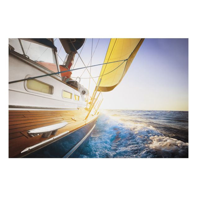 Alu Dibond Bilder Segelboot auf blauem Meer bei Sonnenschein
