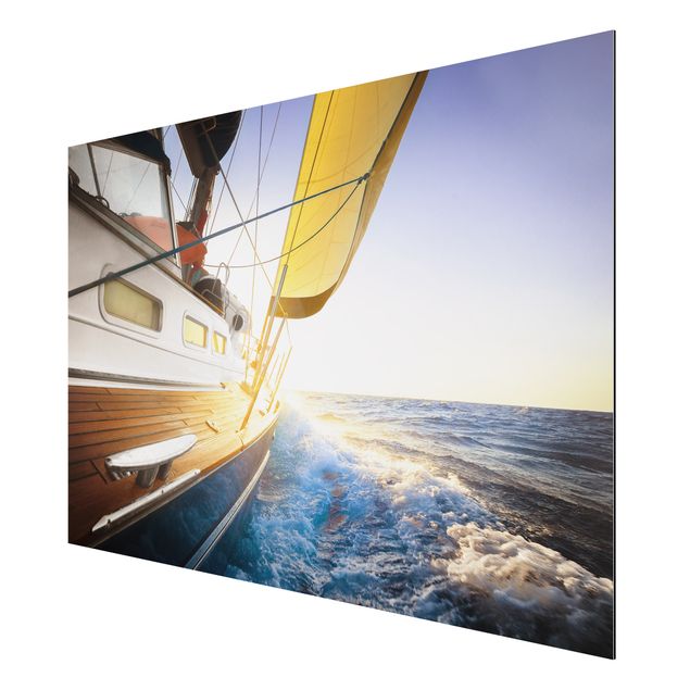 Alu-Dibond Bild - Segelboot auf blauem Meer bei Sonnenschein