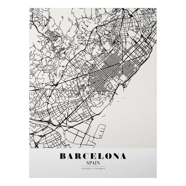 Alu Dibond Druck Stadtplan Barcelona - Klassik