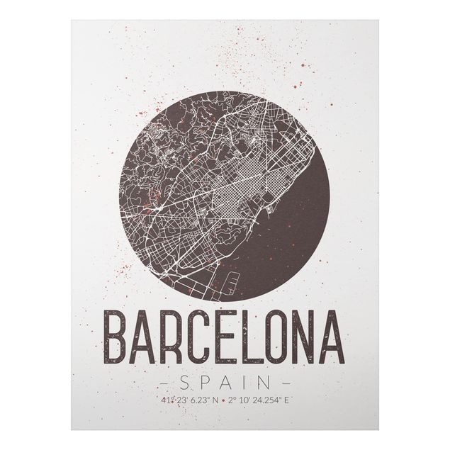 Alu Dibond Bilder Stadtplan Barcelona - Retro