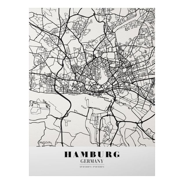 Foto auf Alu Dibond Stadtplan Hamburg - Klassik